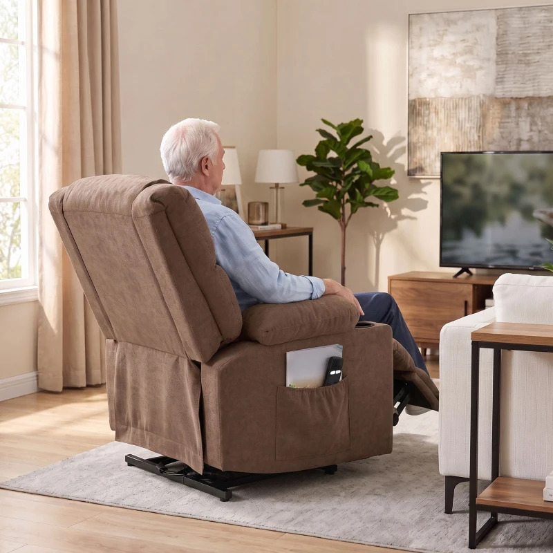 HOMCOM Dual Motor Recliner Chair, 55° Electric Lift Chair for Elderly, Recliner Armchair with Massage and Heat, Brown