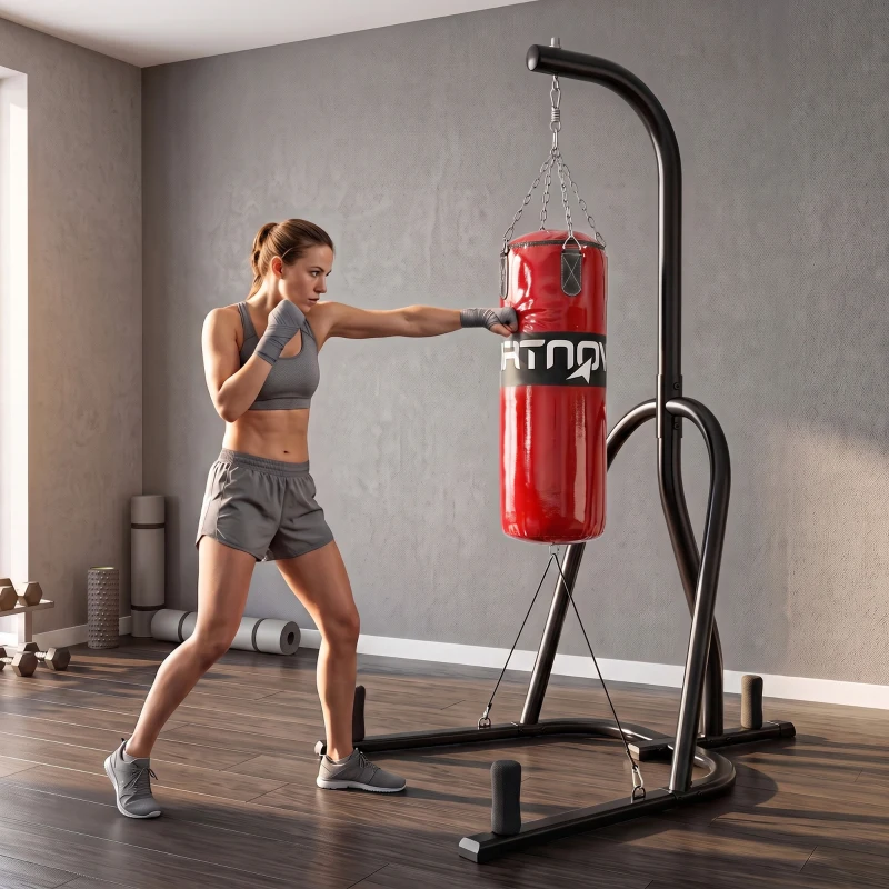 SPORTNOW Punching Bag with Stand for Adults, Freestanding Boxing Stand with Heavy Bag and Weight Plate Storage, Red