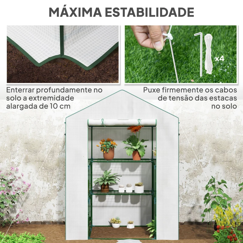 Outsunny Estufa de Jardim com 1 Porta 2 Janelas e Prateleiras de 2 Níveis em Forma de U para Cultivo de Plantas 140x73x190 cm Branco