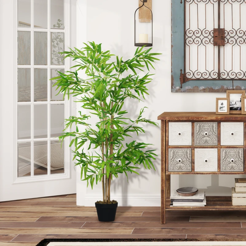 Outsunny Kunstmatige Bamboe, Kunstplant, Decoratieve Plant met Pot, Kunstboom, Boomdecoratie, 150 cm