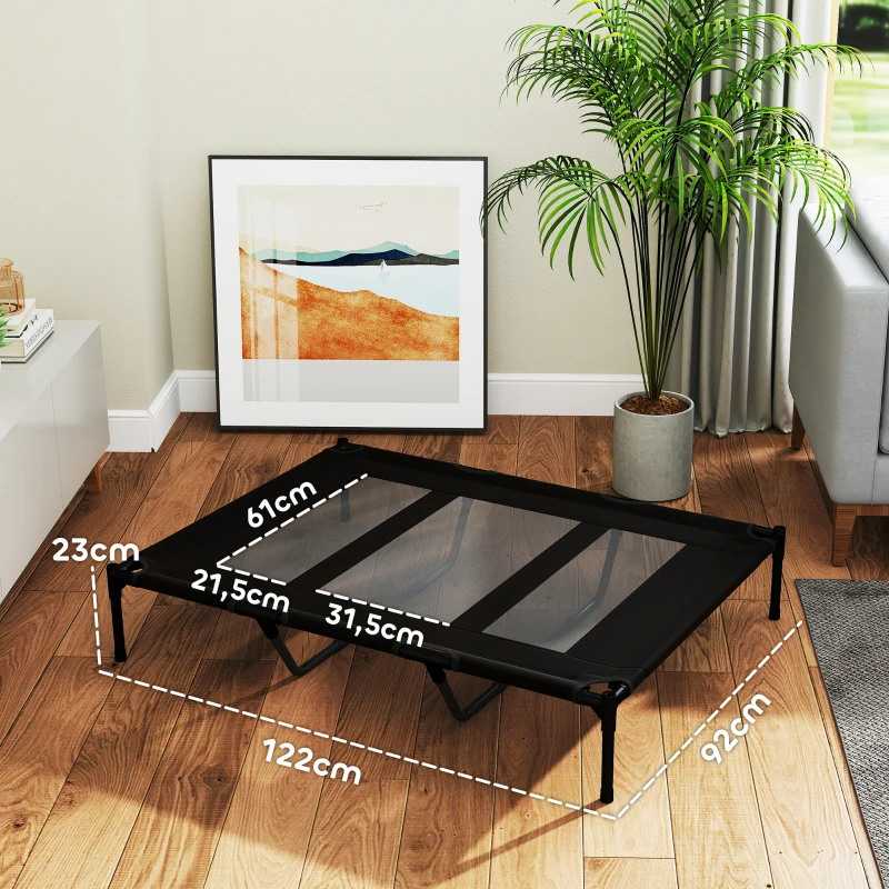 PawHut Lettino per Cani Rialzato con Borsa da Viaggio, in Metallo e Tessuto Oxford, 122x92x23 cm, Nero