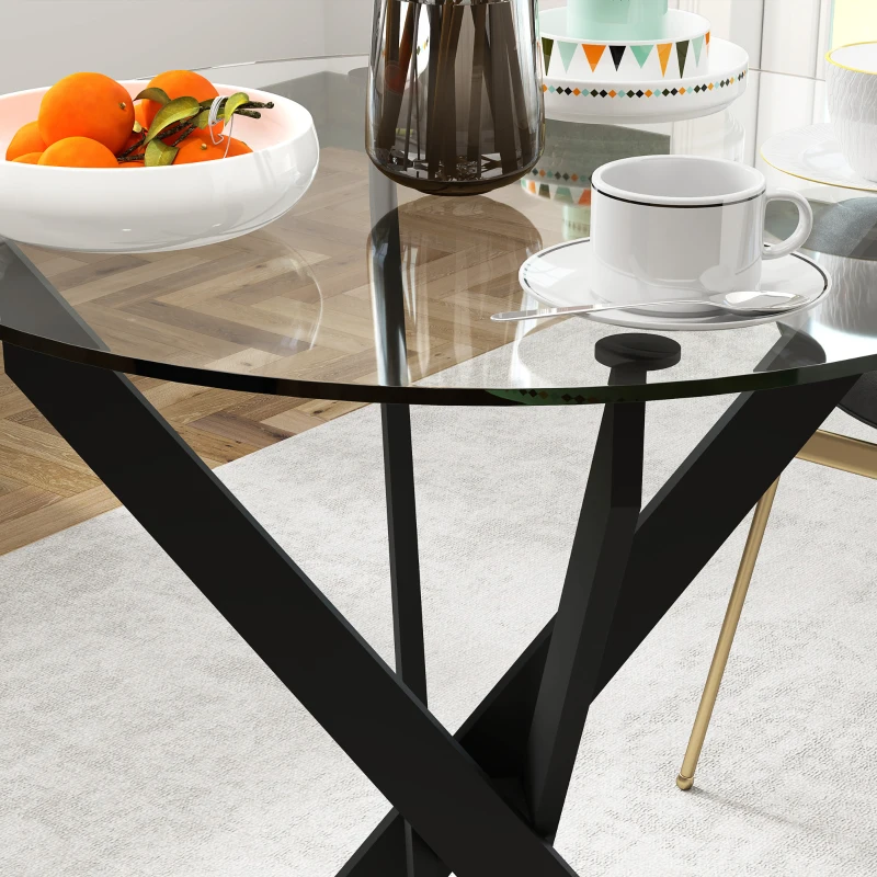 HOMCOM Moderne glazen eettafel, Ø70 cm, keukentafel met gehard glasblad en metalen poten, voor 4 personen