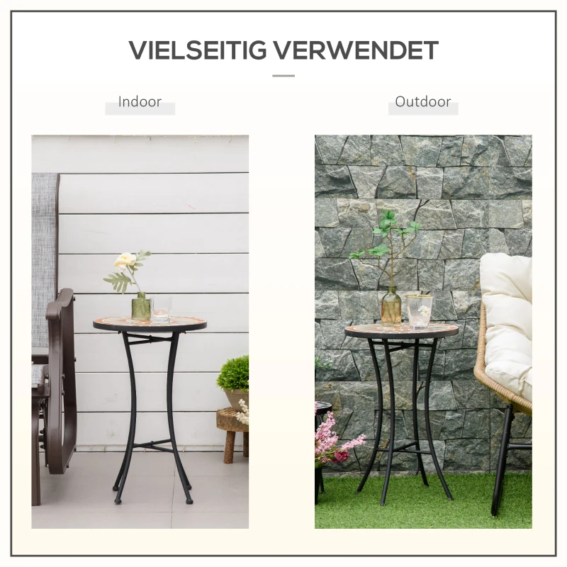 Outsunny Ø35,5 cm bijzettafel tuintafel weerbestendig mozaïek voor tuinbalkon