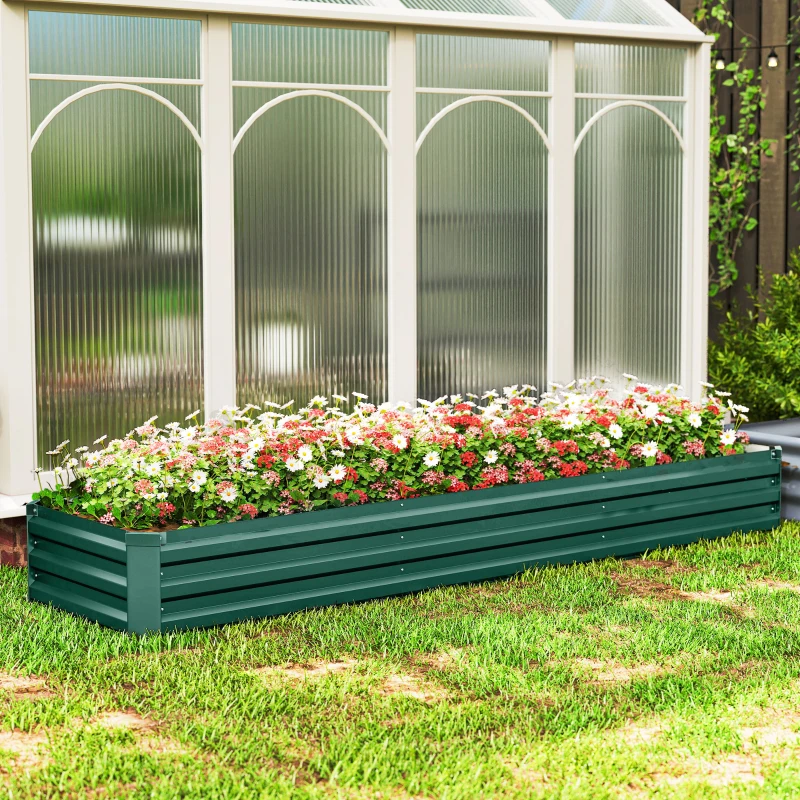 Outsunny Hochbeet Stahl, Pflanzbeet mit offenem Boden Frühbeet Gartenbeet 240 x 60 x 30 cm für Garten Balkon
