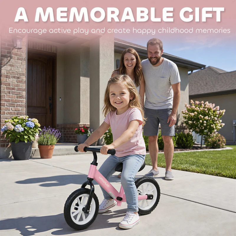 AIYAPLAY 11.2" Balance Bike for 2-5 Years, Toddler Bike with Lighting Wheels, Adjustable Seat & Handlebar, 360° Steering, Pink