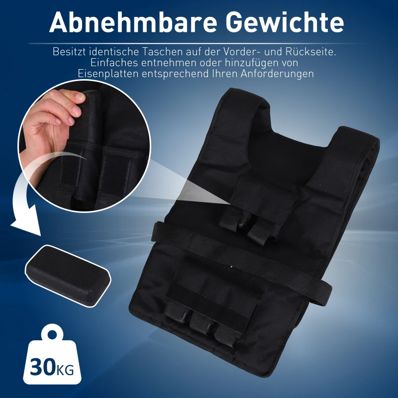 HOMCOM 30 kg trainingsvest, gewichtsvest, verstelbaar, krachttraining, fitness, Oxford, ijzer, zwart, 36 x 52 cm
