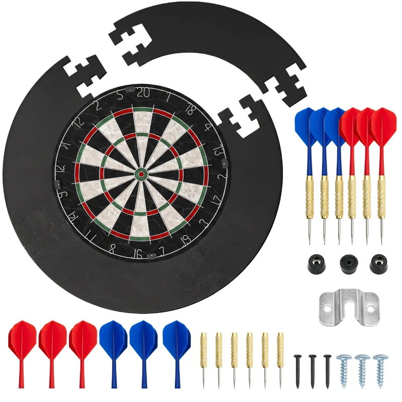 SPORTNOW Dartscheibe Dartboard-Set mit Schutzring, 6 Dartpfeile mit Stahlspitzen, Sisal, Kunststoff, Schwarz