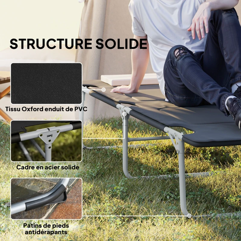 Outsunny Lit de camping pliable lit de camp pour adultes portable avec oreiller amovible rembourrage mousse 183 x 66 x 33 cm noir