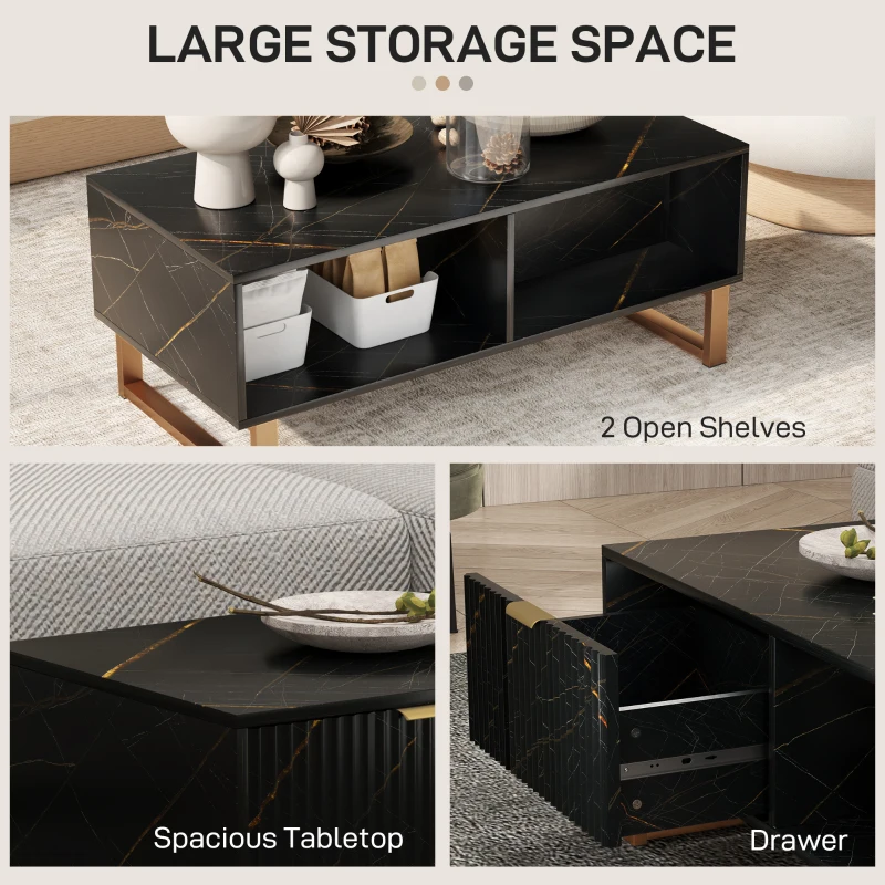 HOMCOM Elegant Marble Effect Storage Coffee Table - Black