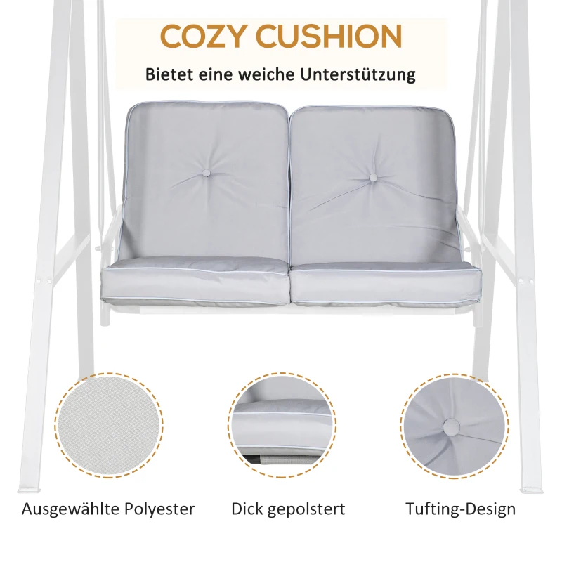 Outsunny Hollywoodschommel, 2-zits tuinschommel met verstelbaar dak, tot 220 kg belastbaar, 145 x 116 x 172 cm, Grijs