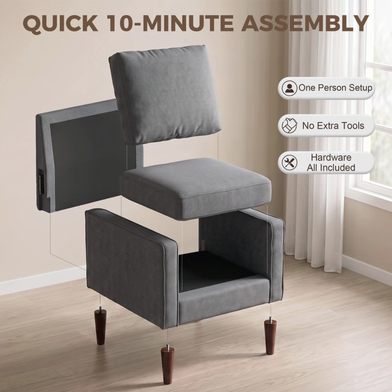 HOMCOM Accent Chair, Removable Pillow Linen Armchair with Comfy Spring Cushion for Living Room, Bedroom, Study, Dark Grey