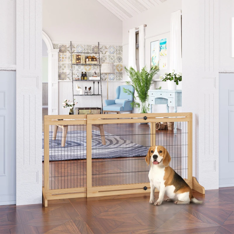 PawHut Barrière de sécurité pour chien extensible longueur réglable 104-180 x 36 x 69 cm pin bois naturel