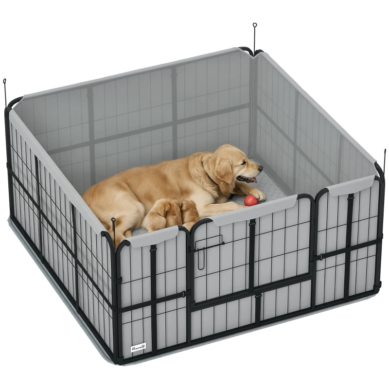 PawHut Wurfkiste für Welpen mit Unterlage, winddichtem Oxford-Gewebe, für mittelgroße große Hunde, 122x122x60 cm Schwarz