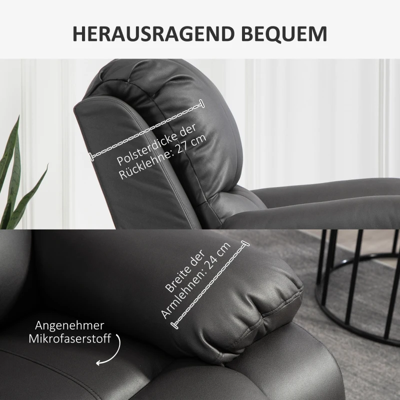 HOMCOM Relaxstoel, Verstelbare Leuning & Voetsteun, Draaibaar, tot 150 kg, Stalen Frame, 93x100x98cm, Zwart(m-7)