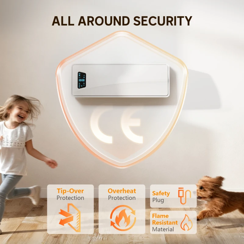 HOMCOM 2000W Ceramic Electric Heater with Fan, Adjustable Thermostat, Wall Mounted - White