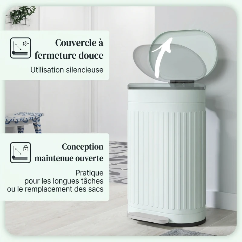 HOMCOM Poubelle de cuisine poubelle à pédale 30L couvercle à fermeture douce seau intérieur amovible 36,5 x 31,2 x 60,8 cm vert