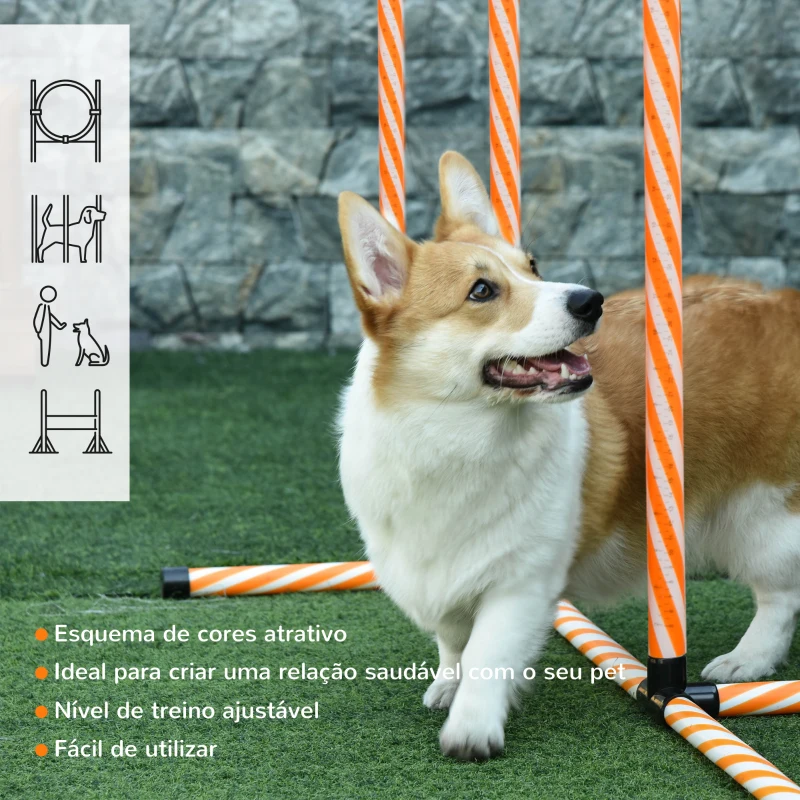 PawHut Conjunto de Treino de Agilidade para Cães de 4 Peças Kit Treino Agility para Cães com Slalom Área de Pausa Barreiras e Anel de Salto Laranja
