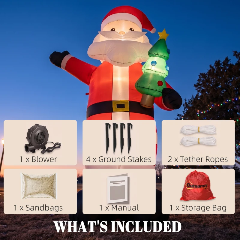Outsunny Inflatable Christmas Decoration, 8FT Christmas Inflatable Santa with Bright LED Light, Red