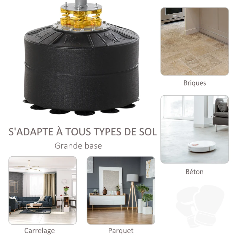 HOMCOM Sac de frappe boxe autoportant punching ball Ø 50 x 170 cm amortisseurs ventouses antidérapantes noir