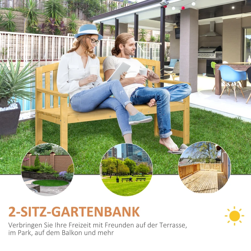 Outsunny 2-zits tuinbank hout, weerbestendige zitbank, tuinmeubel met rugleuning, 240 kg draagbaar 140 x 50 x 85 cm, Orange(m-4)