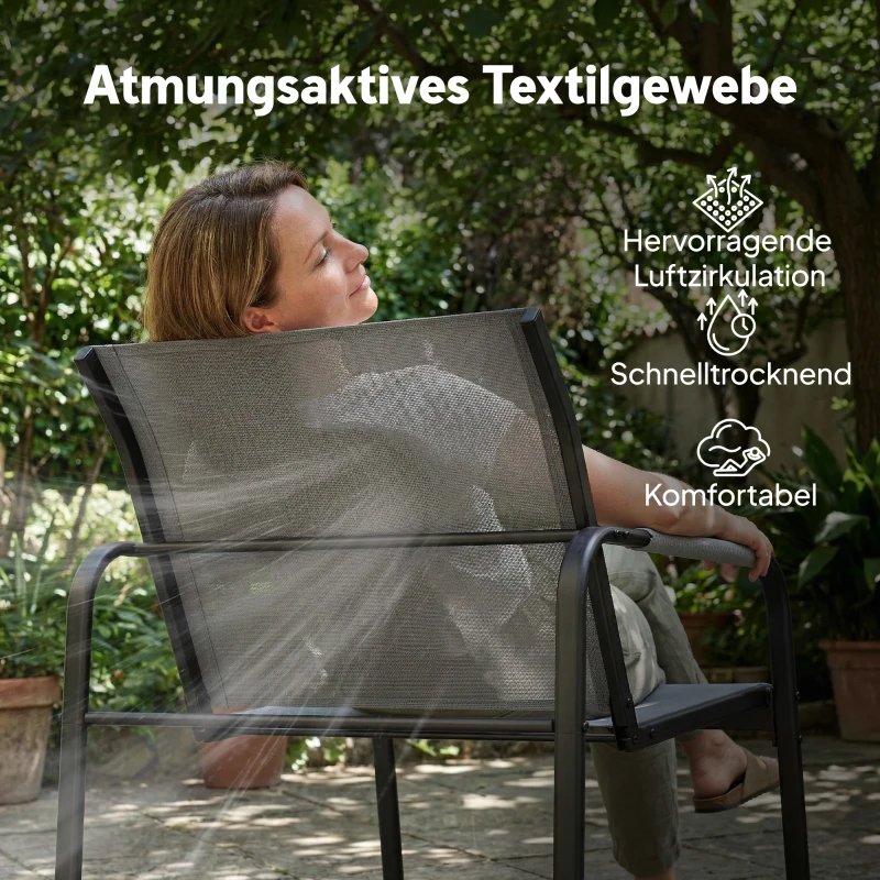 Outsunny Tuinmeubelset zitgroep voor 4 personen ademend tuinlounge met 2-zitsbank 2 stoelen touwdesign ronde tafel voetpads
