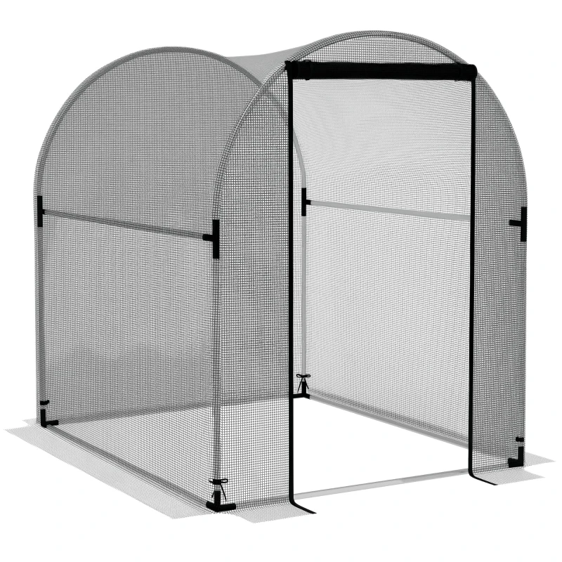 Outsunny Plantenbeschermingsnet, Vogelbescherming, met Deur en Stabiel Stalen Frame, 1,2x1,5x1,5m, Zwart/Zilver