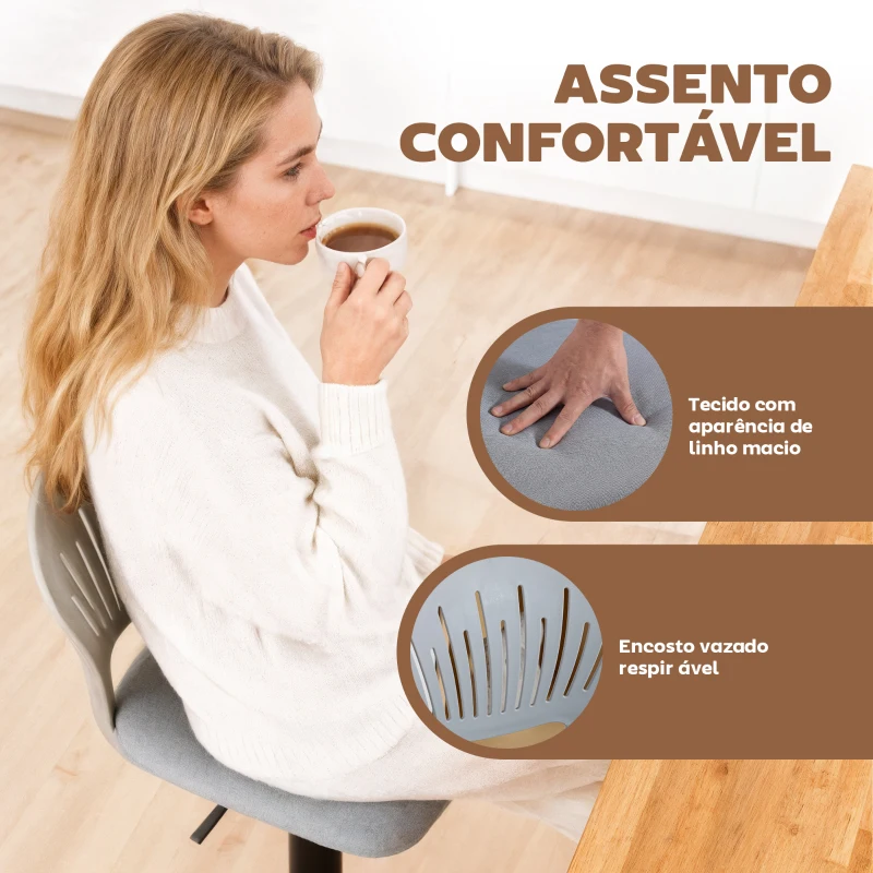 HOMCOM Conjunto de 2 Bancos Altos de Cozinha Giratórios a 360° Reguláveis em Altura de 84-105 cm 40,5x43x84-105 cm Cinzento