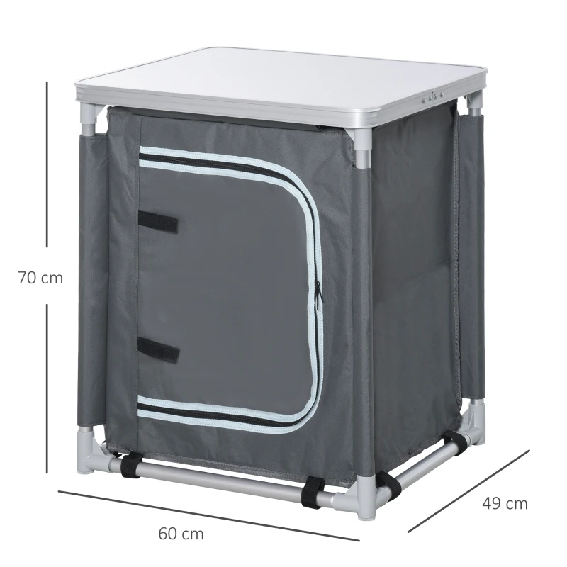 Outsunny Mobile Cucina da Campeggio con 2 Mensole e Sacca di Trasporto, in Alluminio e Tessuto Oxford 60x49x70cm Grigio
