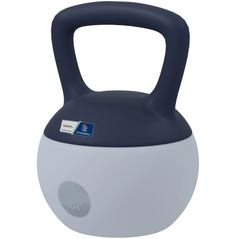 Kettlebell 10kg - Collaboration Aosom.fr x FFHandball - haltère avec poignée antidérapante, gris et bleu