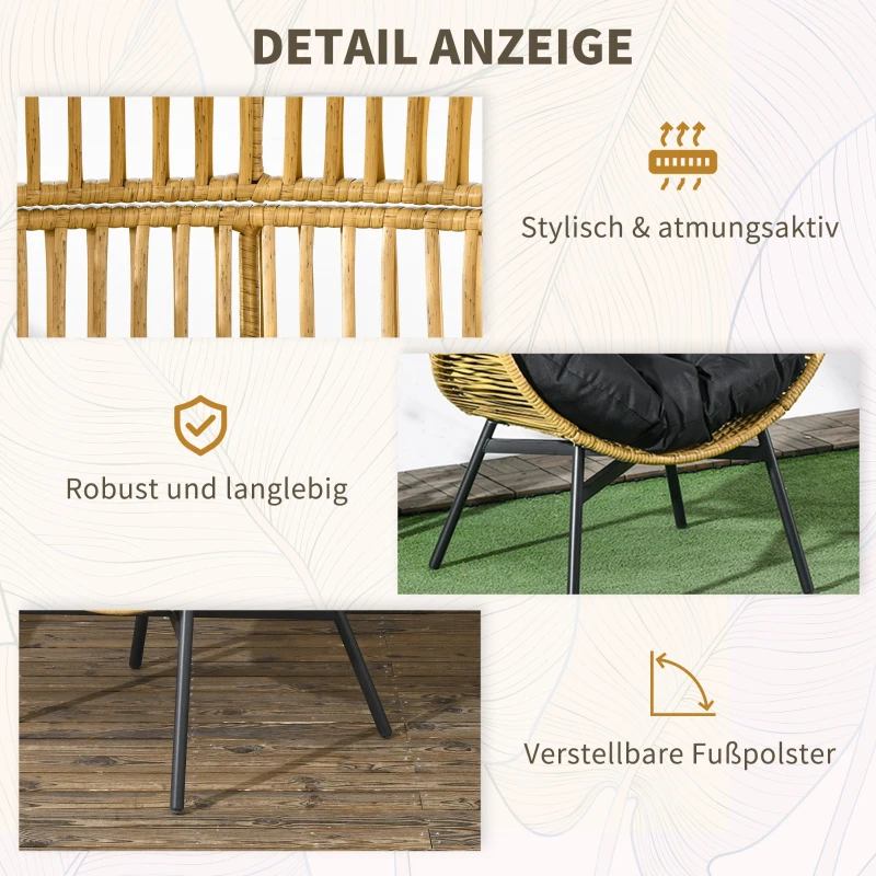 Outsunny Rattansessel Outdoor-Sessel Gartensessel, PE-Rattan, 89 cm x 75 cm x 143 cm, Natur + Schwarz