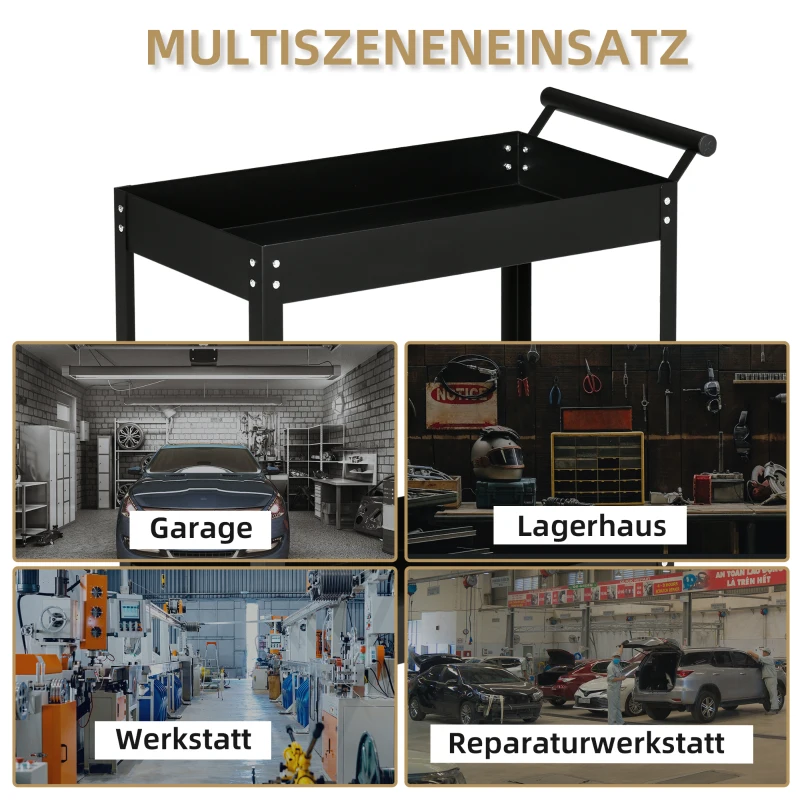 DURHAND Gereedschapswagen, 2 niveaus, wagen, 4 wielen, staal, tot 150 kg, 84,5 x 38 x 84 cm, Zwart(m-6)