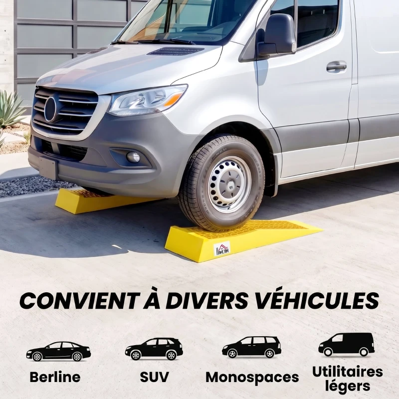 HOMCOM Ensemble de 2 rampes pour voiture véhicule utilitaire rampe de chargement dim. 70L x 19,5l x 7,8H cm PP jaune