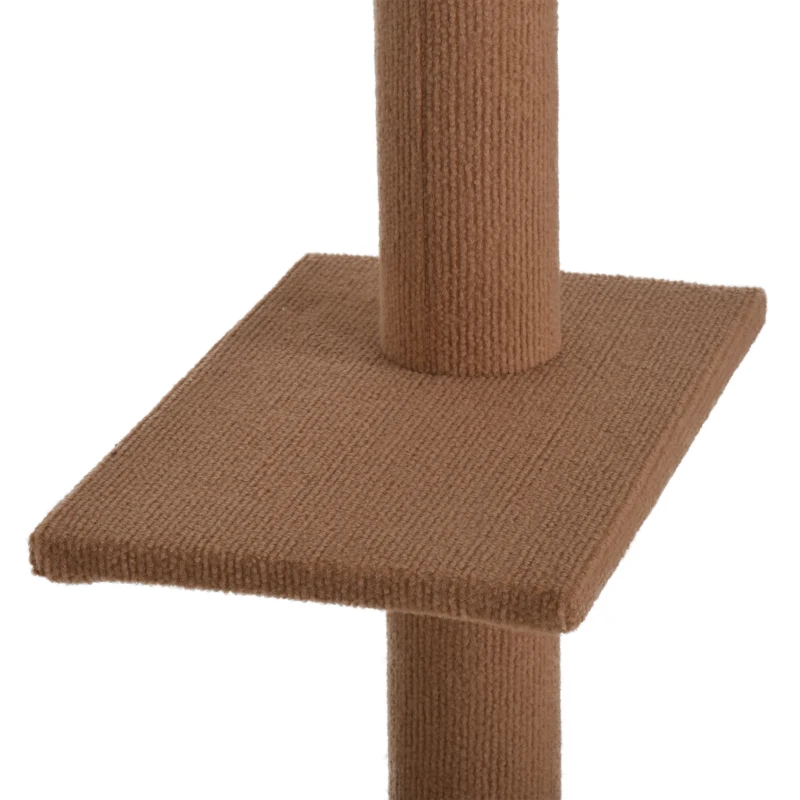 PawHut 260cm Floor To Ceiling Cat Tree for Indoor Cats w/ 3 Perches Flannel Upholstery Kitten Pet Rest Sleep Activity Tower Home Furniture Brown