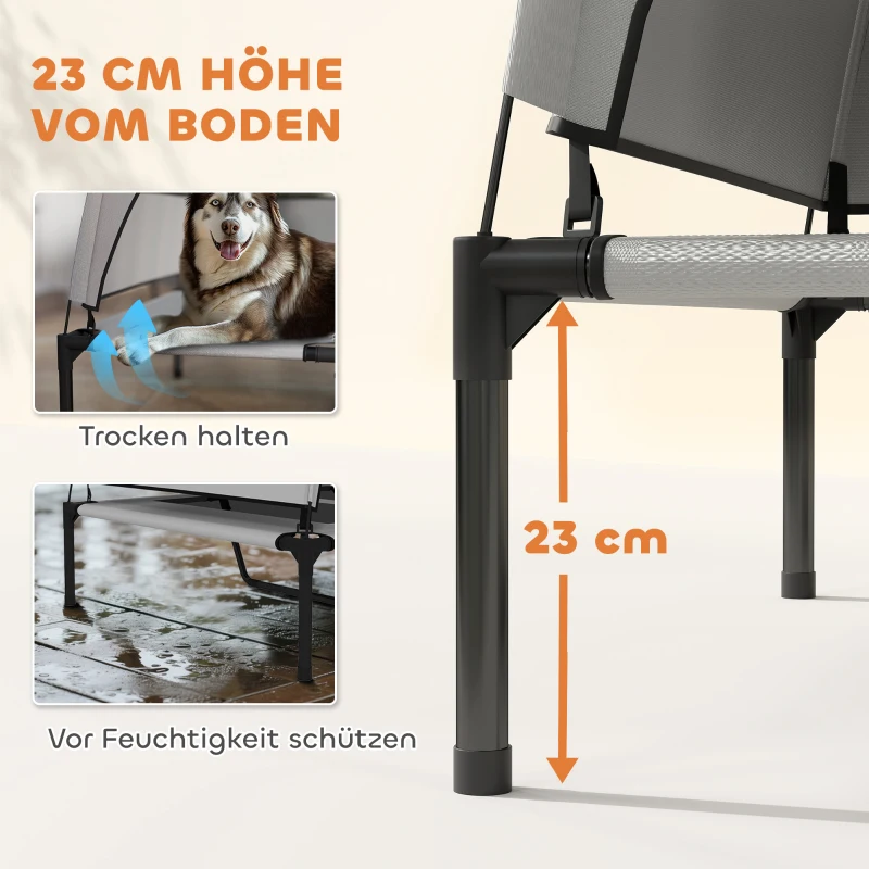 PawHut Hondenbed Outdoor met Dak, Verhoogd Hondenbed voor Extra Grote Honden, met Stalen Frame, 122x92x94cm, Lichtgrijs