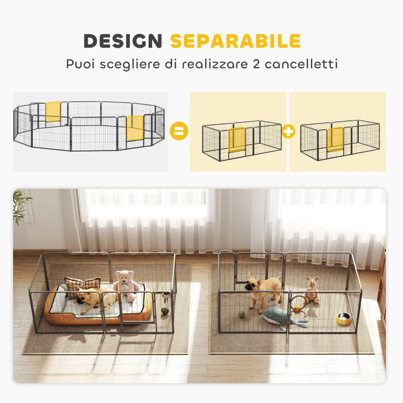 PawHut Recinto per Cani e Cuccioli con 12 Pannelli Modulabili e 2 Ingressi, 80x1.5x60cm