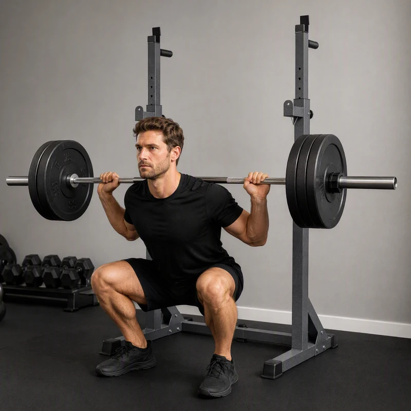 SPORTNOW Suporte para Barras de Pesos com Largura e Altura Ajustáveis Suporte de Musculação com Estrutura de Aço 60-87x65x121-158 cm Preto