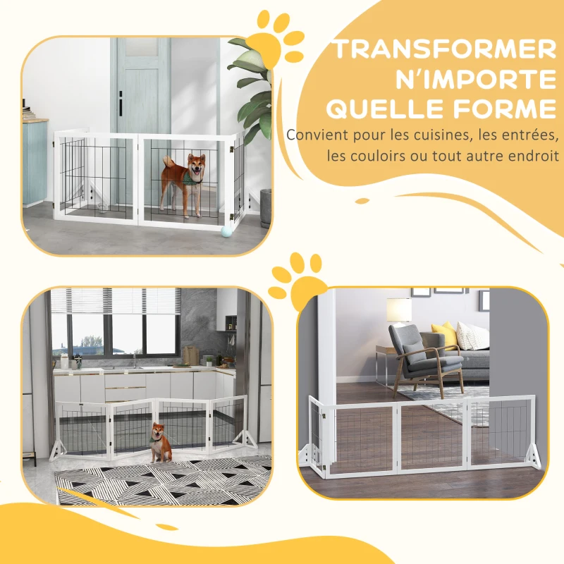 PawHut Barrière de sécurité pour chien barrière de protection à 4 panneaux pliante clôture pour animal domestique
