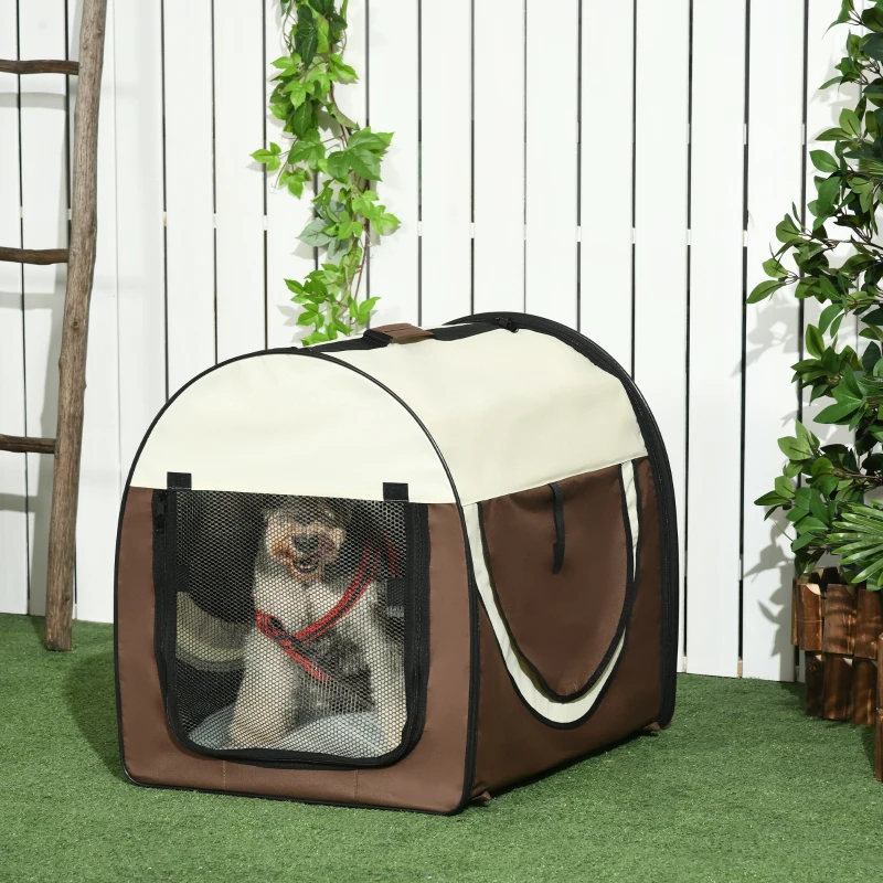 PawHut Trasportino per Animali Domestici Pieghevole in Oxford con Cuscino Rimovibile Lavabile e Borsa per Trasporto, 70x51x59cm, Marrone