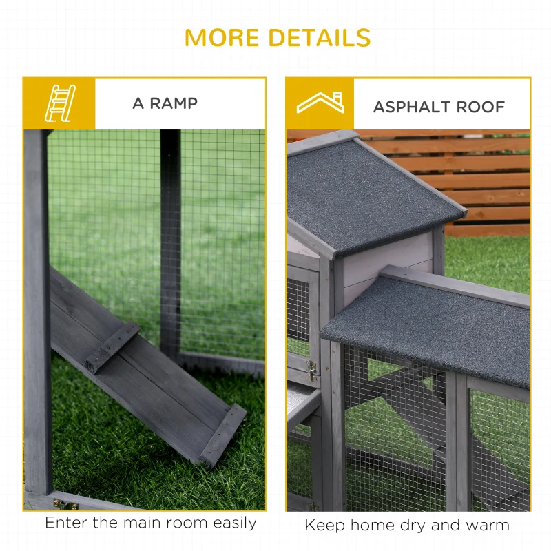 PawHut Wooden Rabbit Hutch Outdoor, Double Tier with Water-Resistant Roof, Ramp 147 x 54 x 84 cm, Grey