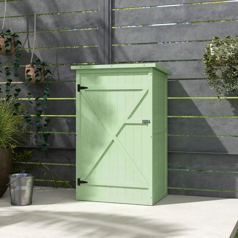 Outsunny Armário de Jardim em Madeira para Exterior com 2 Prateleiras e Telhado de Asfalto 75x56x115 cm Verde