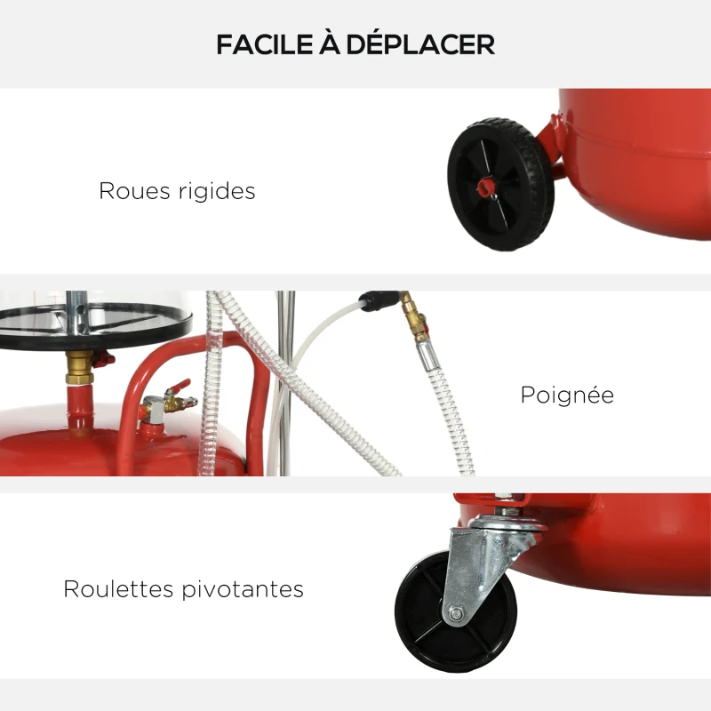 DURHAND Récupérateur d'huile de vidange portable 2-en-1 avec hauteur réglable et vidangeur d'huile pneumatique de 80L
