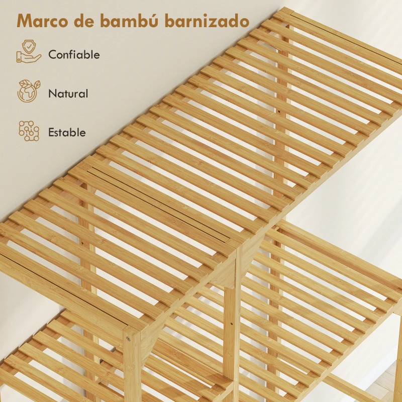 HOMCOM Estantería para Lavadora de Bambú Mueble para Lavadora o Inodoro con Estantes Reversibles y Ajustables Madera Natural