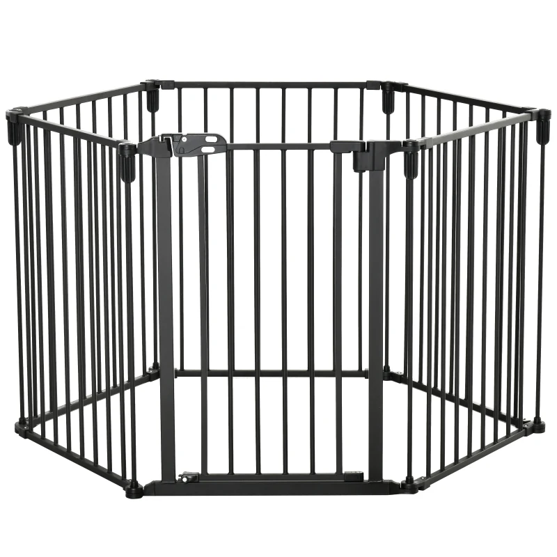 PawHut Barrière de sécurité barrière de protection cheminée parc enclos chien pliable modulable 6 panneaux avec porte sans perçage 362,5 x 76 cm noir