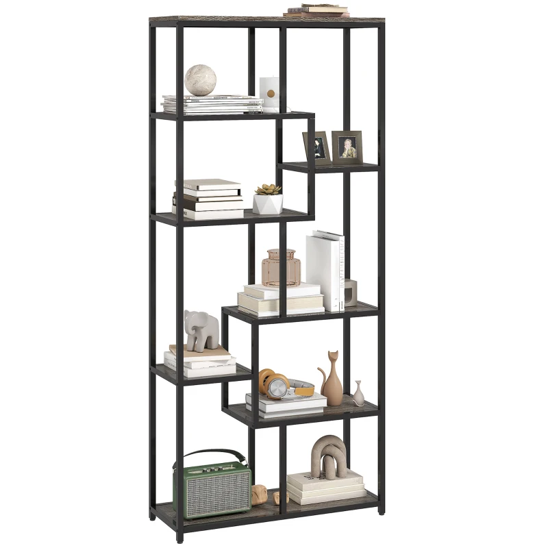 HOMCOM Seven-Tier Geometric Bookcase - Grey/Black