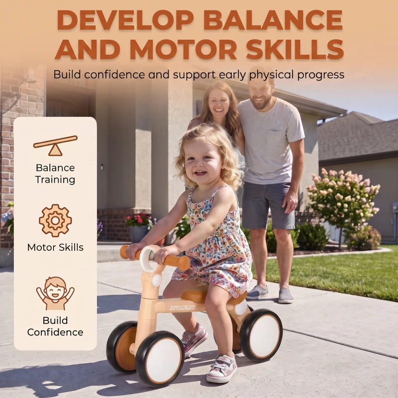 AIYAPLAY Balance Bike, Lightweight Baby Balance Bike with Foldable Design, Adjustable Seat, No Pedal for 1–2 Years, Pink
