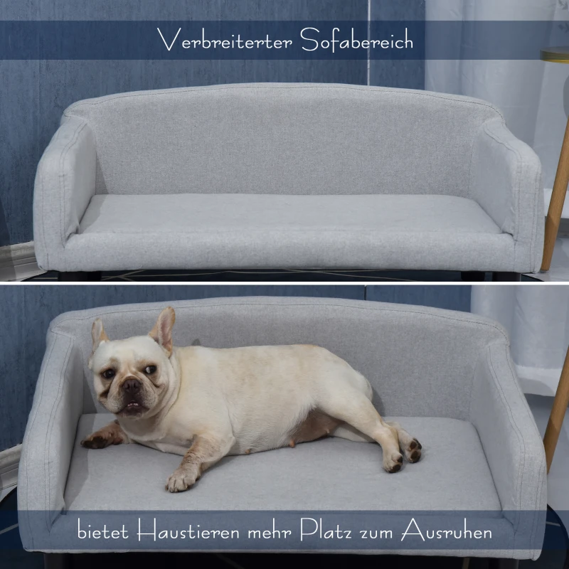PawHut Hundesofa aus Samt mit Rückenlehne Hundebett Holzbeine für mittle Hunde 82 x 54 x 36 cm Hellgrau