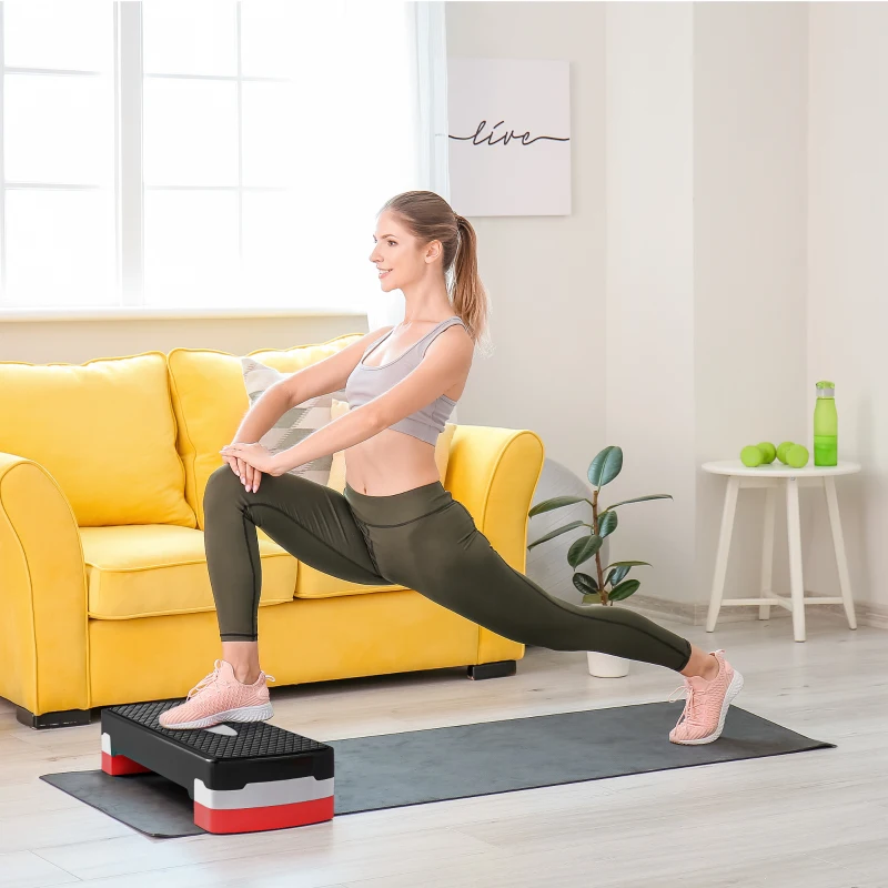 HOMCOM Step Fitness per Aerobica con Altezza Regolabile 10-15 cm, in PP, 68x29cm Nero e Rosso