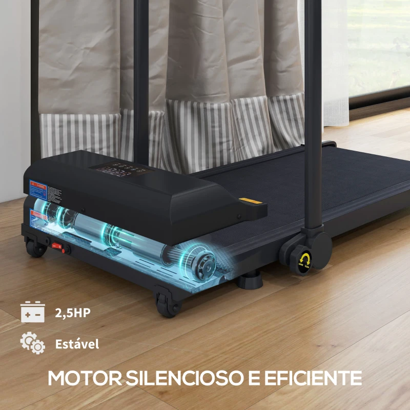 HOMCOM Passadeira 2 em 1 Passadeira com Guiador Dobrável 2,5 HP Velocidade Ajustável Máximo 10 km/h Passadeira Elétrica 130x59x96 cm Preto