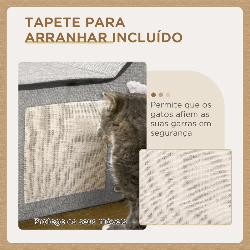 PawHut Casa para Gatos com Almofada para Arranhar almofada Macia e Bola Suspensa 65x41x45,5 cm Cinza