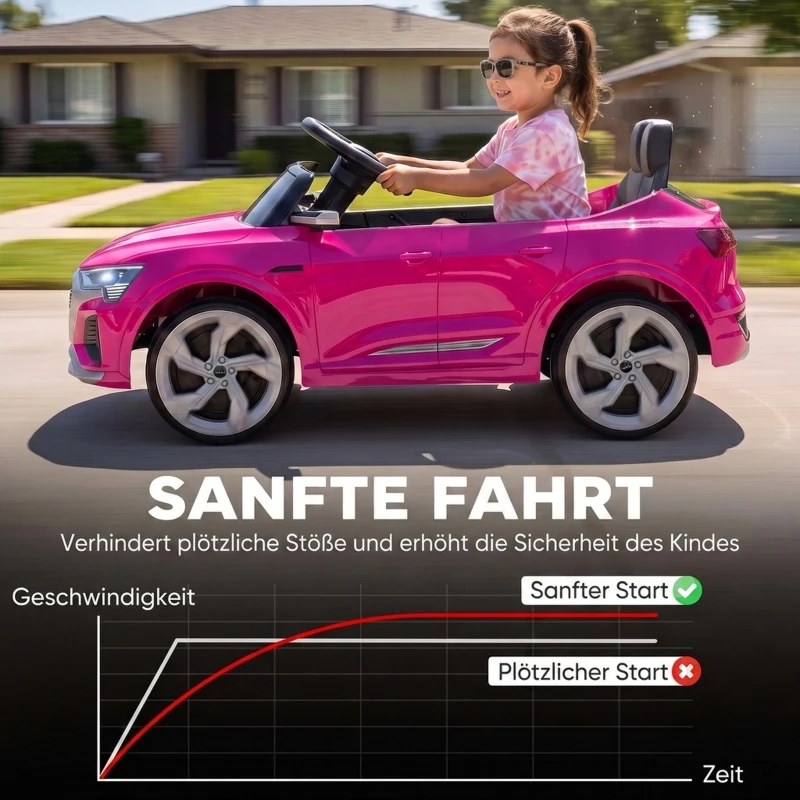 AIYAPLAY 12V elektrische kinderauto met afstandsbediening, 2 motoren, soft start, 4-wielvering, led-koplampen, claxon en muziek